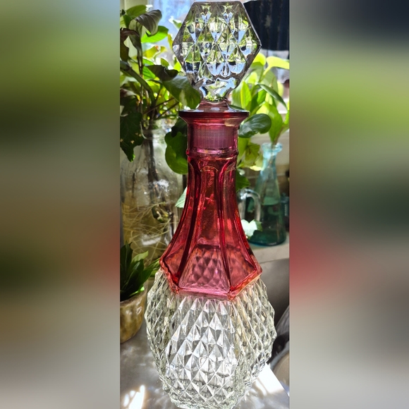 Indiana Glass Other - Vintage Indiana Glass Decanter Diamond Point Ruby Red 1970s Barware 12”